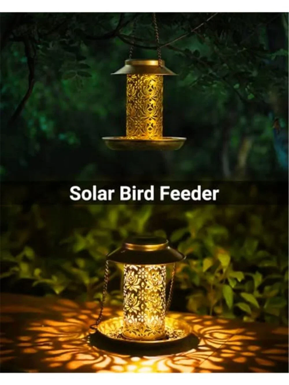 Solar Bird Feeder for Outdoors Hanging, Metal Wild Bird Feeder for Cardinals